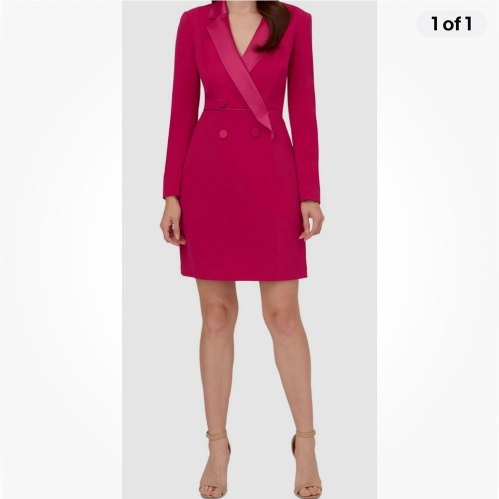 Adrianna Papell Hot Pink Tailored Blazer Dress with Satin Trim